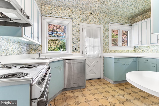 kitchen featuring electric stove and stainless steel dishwasher