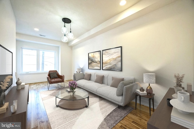 614 W Master St Unit 2, Philadelphia, PA 19122 - living area featuring baseboards, visible vents, wood finished floors, and recessed lighting