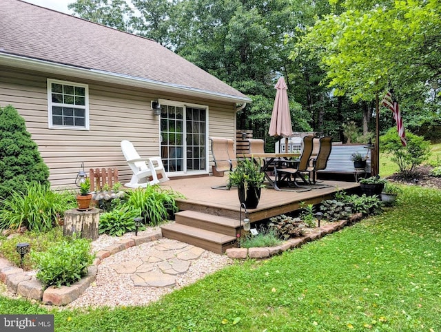 48 W 3rd St, Everett, PA 15537 - wooden terrace featuring outdoor dining area and a lawn