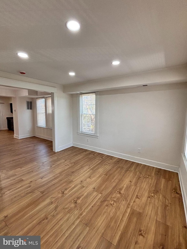 basement with light wood-type flooring