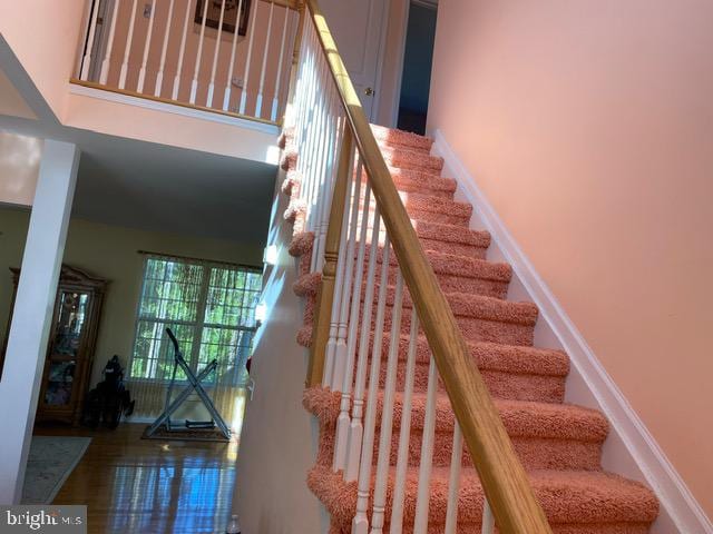 stairway with a towering ceiling