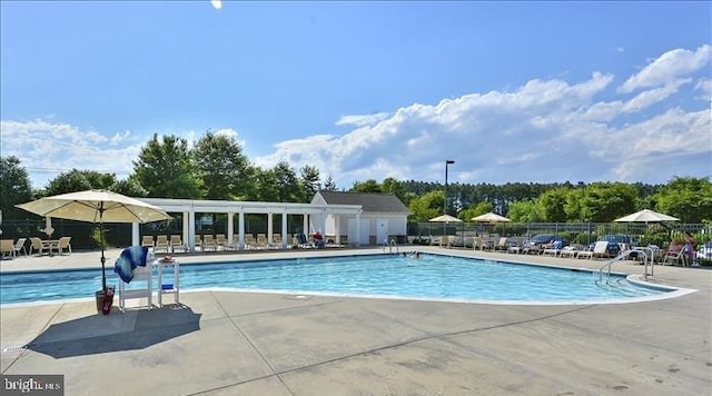 view of pool featuring a patio