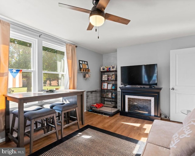 interior space with hardwood / wood-style flooring and ceiling fan