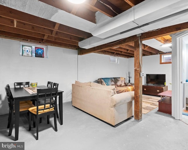 living room featuring concrete flooring