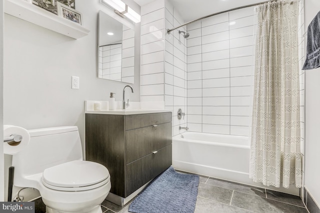 full bathroom with vanity, tile patterned flooring, shower / bath combo, and toilet