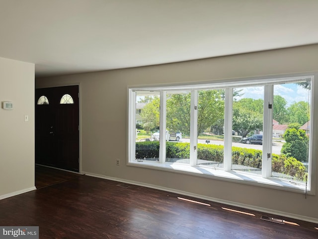 entryway with baseboards, wood finished floors, and a wealth of natural light