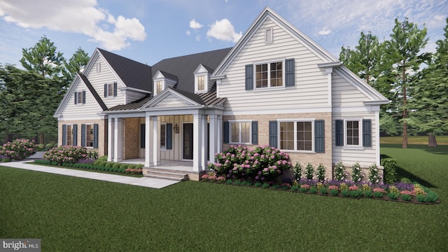 view of front of home with a front lawn and a porch