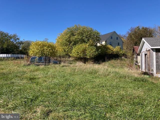 view of yard featuring a storage unit