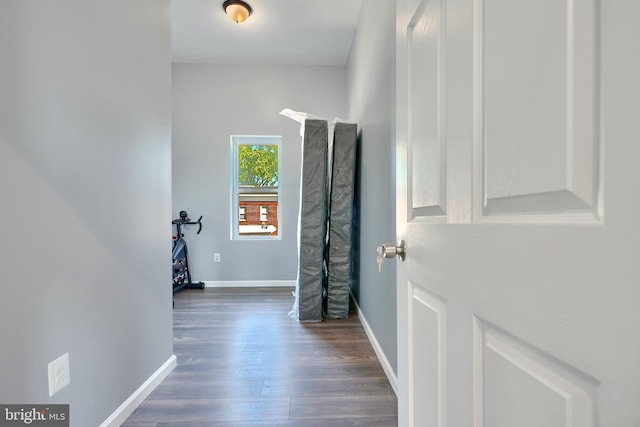 hall with dark wood-type flooring