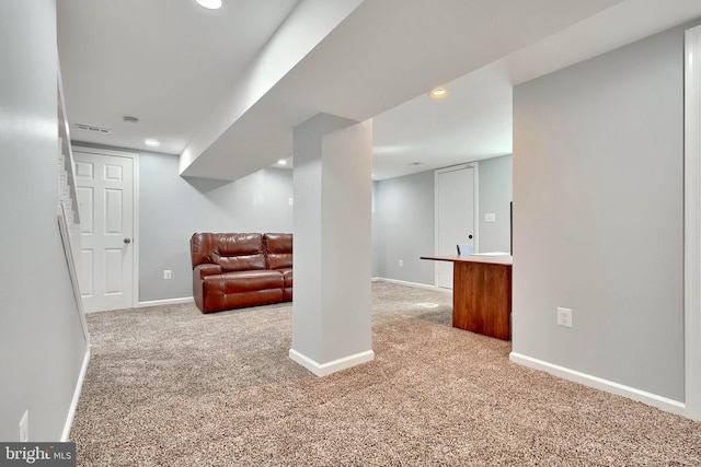 basement with carpet