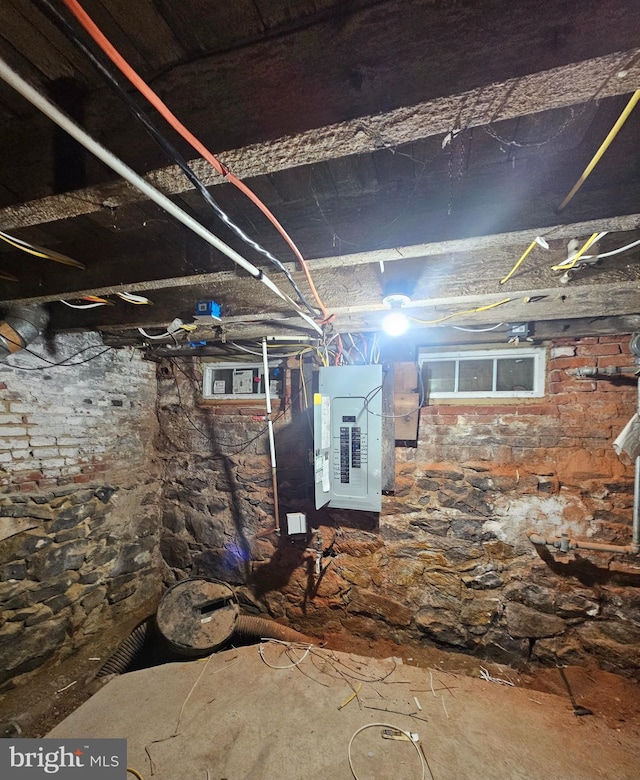 basement featuring electric panel