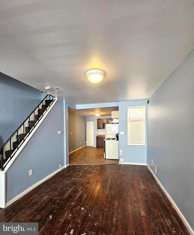 unfurnished living room featuring dark hardwood / wood-style flooring