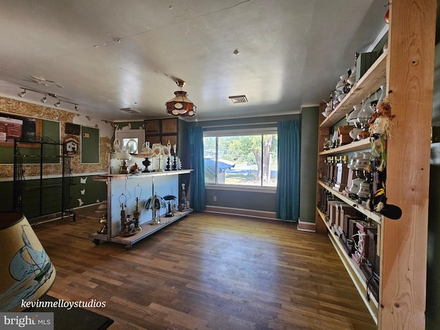 interior space with dark hardwood / wood-style floors