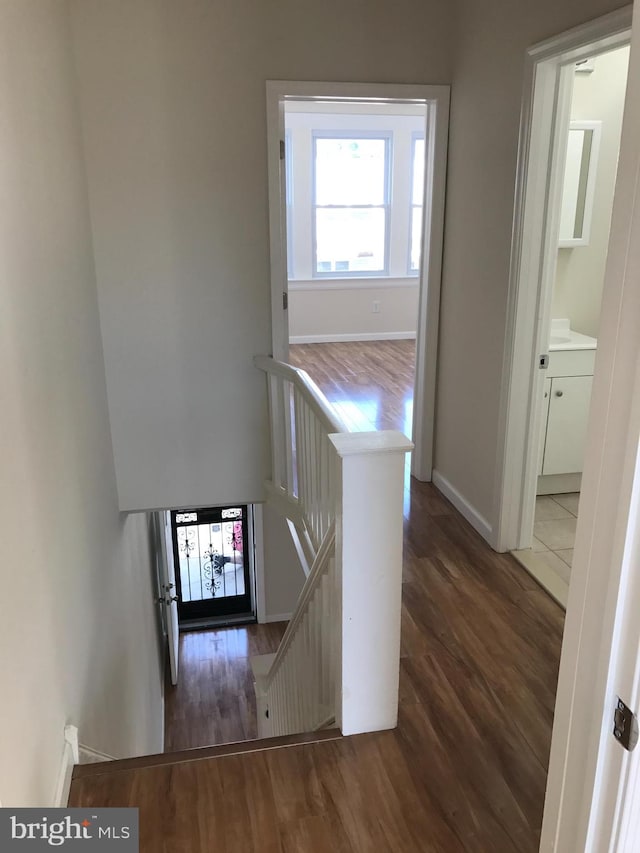 hall with dark hardwood / wood-style flooring