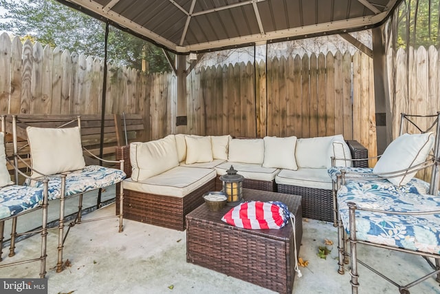 view of patio / terrace featuring a gazebo and an outdoor hangout area