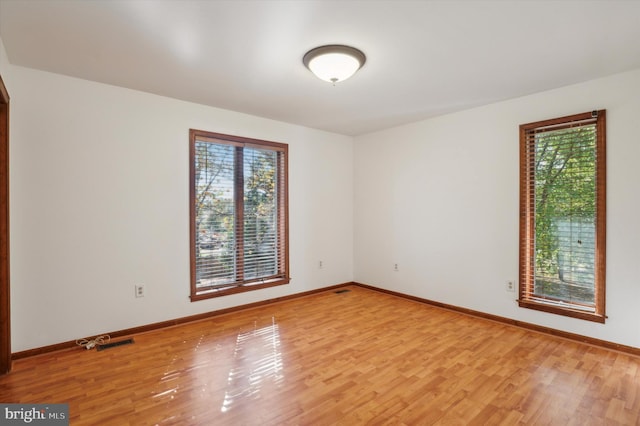 empty room featuring a wealth of natural light and light hardwood / wood-style flooring