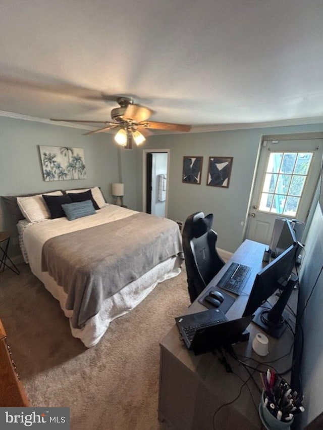 bedroom featuring carpet floors and ceiling fan