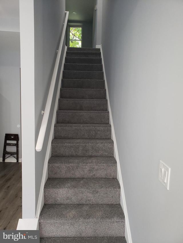 stairway featuring wood-type flooring