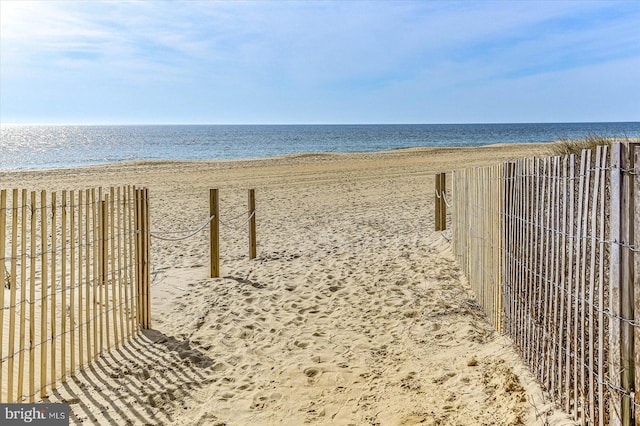 view of water feature featuring a beach view