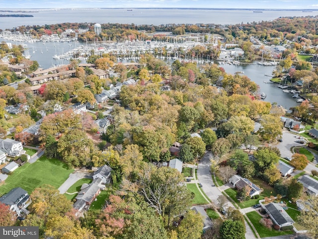 aerial view with a water view