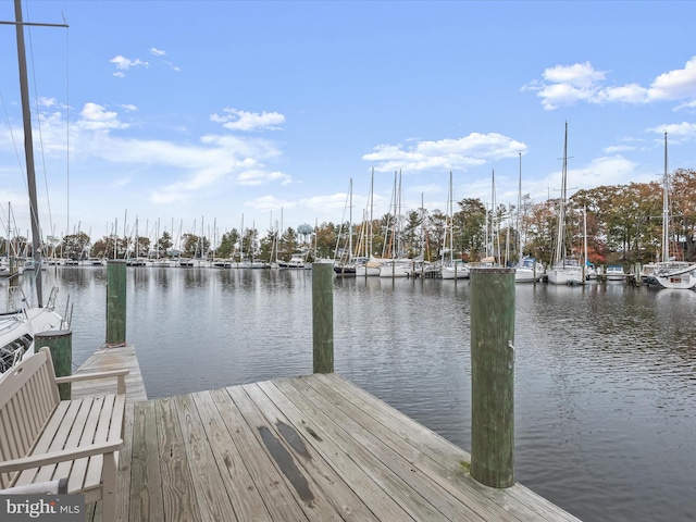 view of dock with a water view