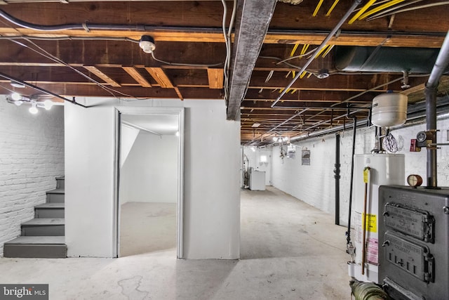 basement featuring water heater