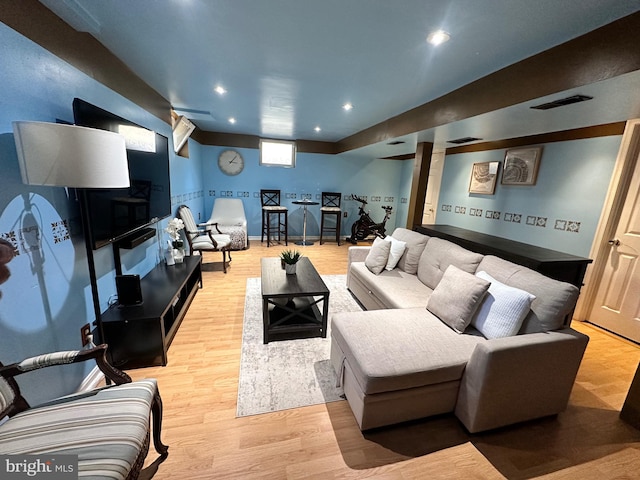 living room with light wood-type flooring