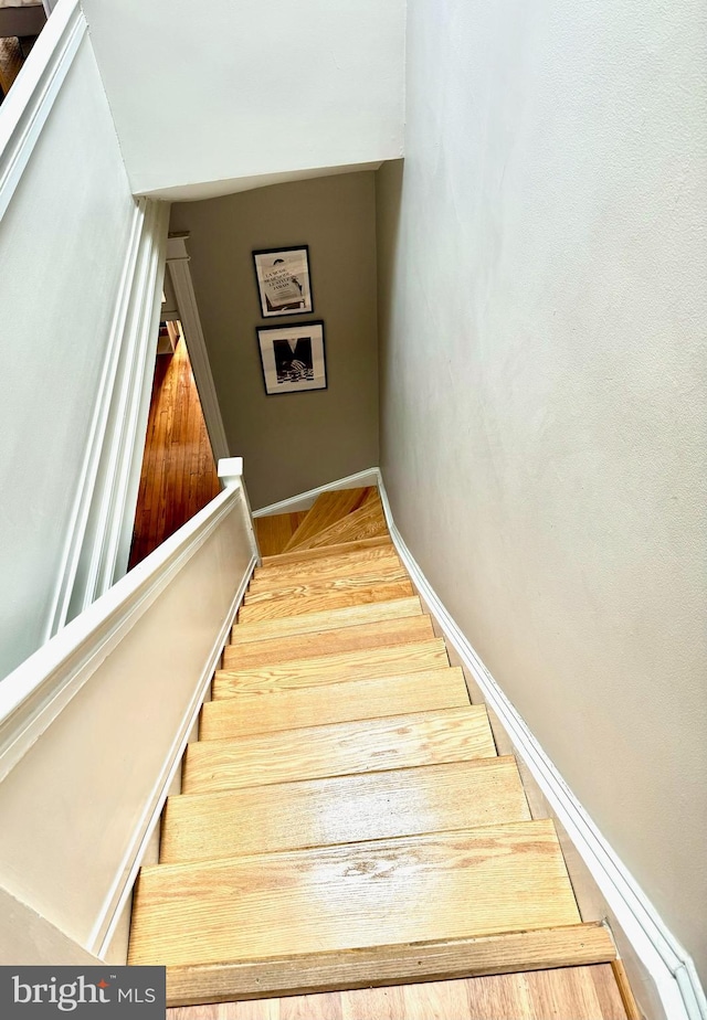 stairs featuring wood-type flooring