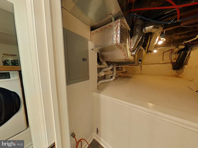 clothes washing area featuring washer / clothes dryer and electric panel