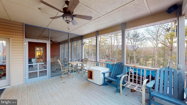 sunroom / solarium with ceiling fan and plenty of natural light