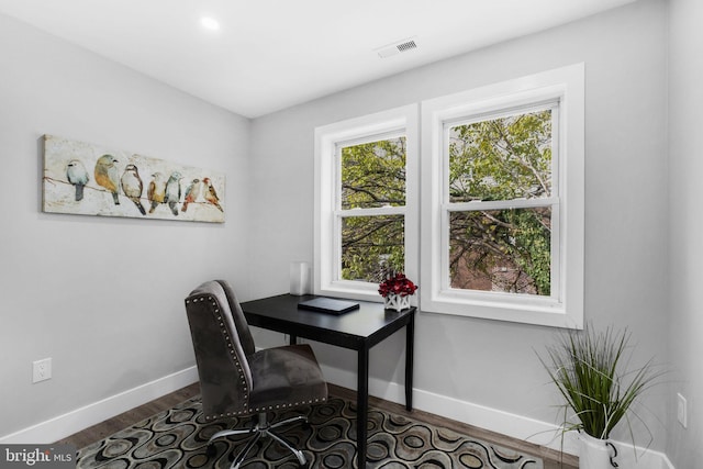 office space featuring hardwood / wood-style floors