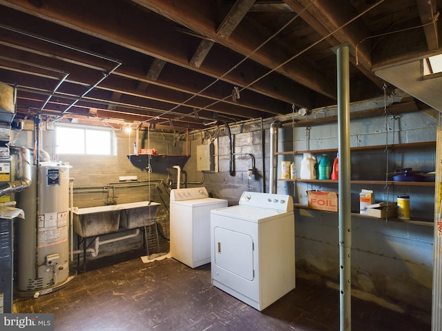 basement with independent washer and dryer and water heater