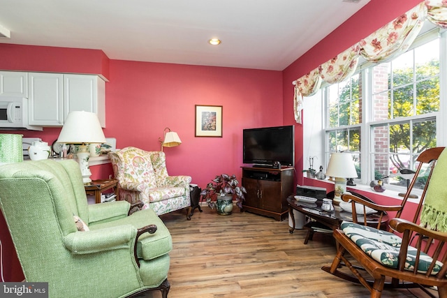 living room with light hardwood / wood-style floors