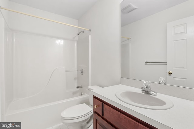 full bathroom featuring tile patterned floors, vanity, shower / bathtub combination, and toilet