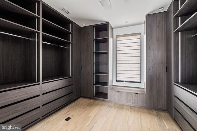 spacious closet featuring light wood-type flooring