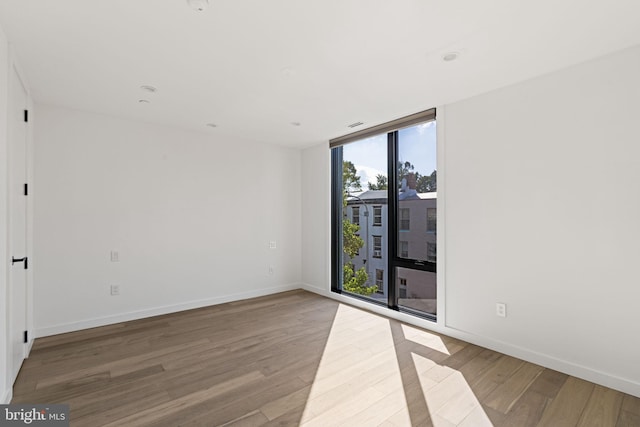 unfurnished room with light hardwood / wood-style flooring and floor to ceiling windows