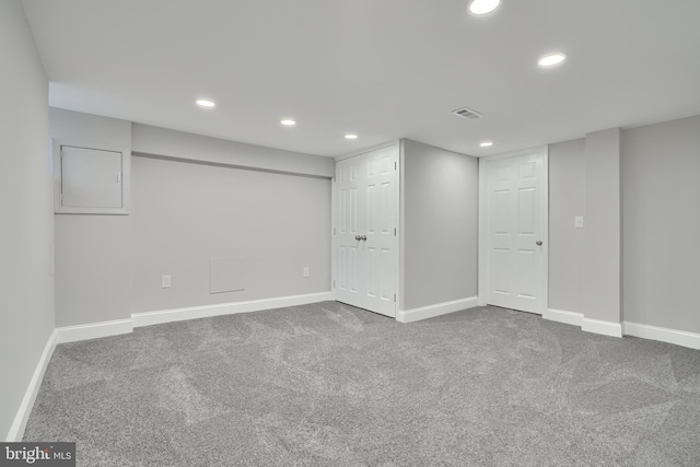 basement with carpet floors