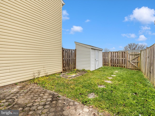 view of yard with a storage unit