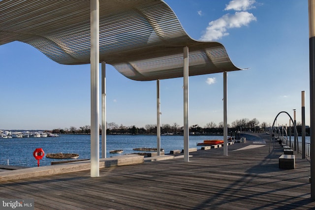 dock area featuring a water view