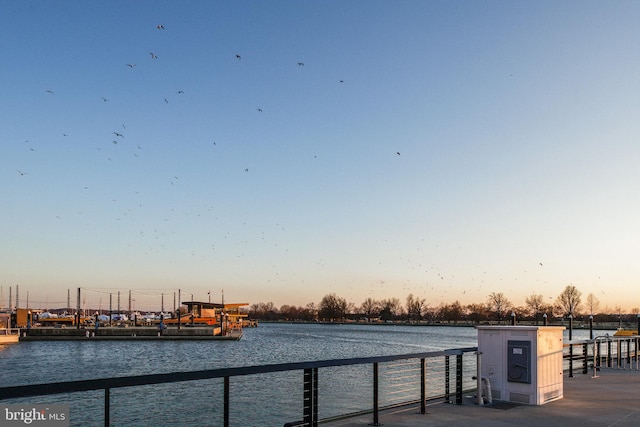 dock area featuring a water view