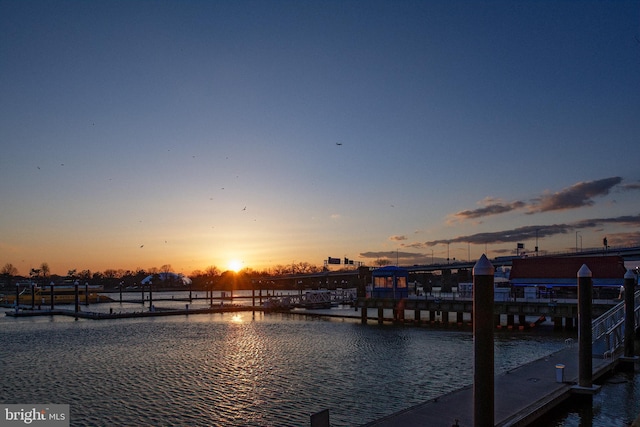 dock area with a water view