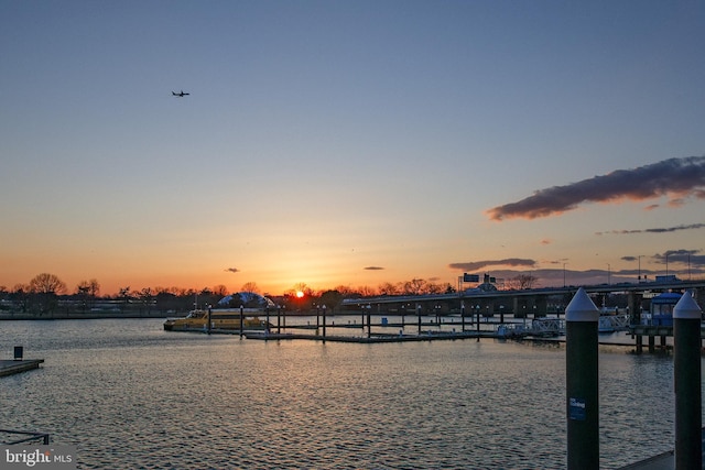 water view featuring a dock