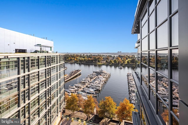 exterior space featuring a water view