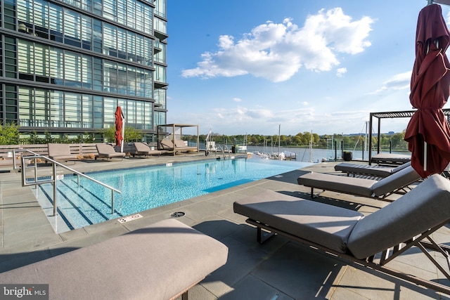 pool with a patio area