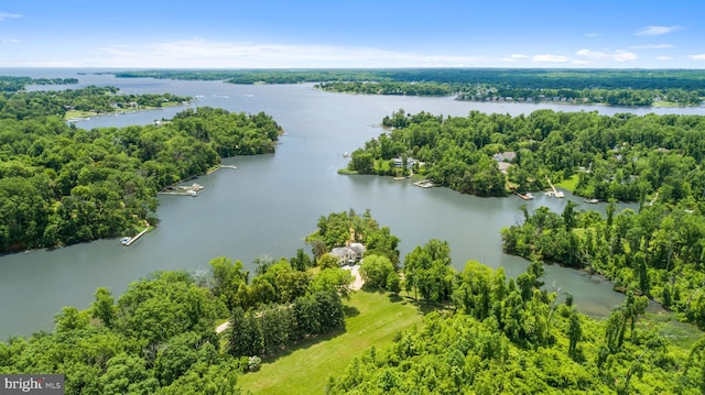 bird's eye view featuring a water view