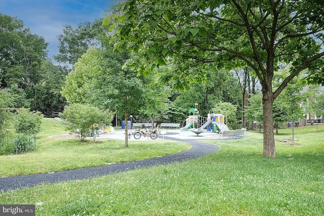 view of yard with a playground