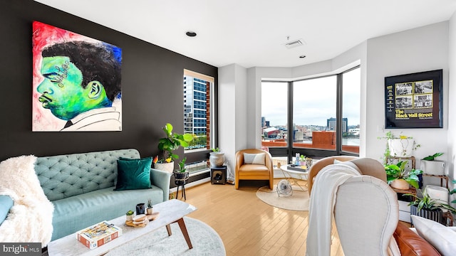 living room with hardwood / wood-style flooring