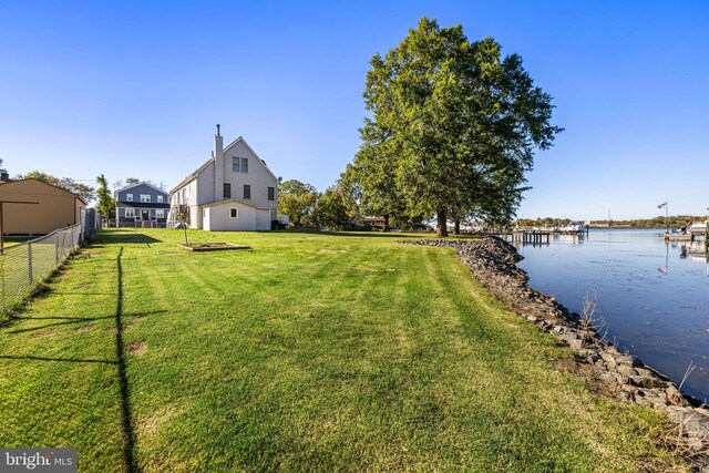 view of yard with a water view