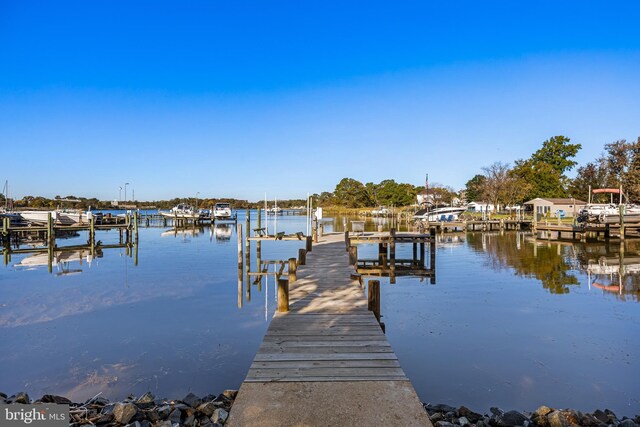 dock area with a water view