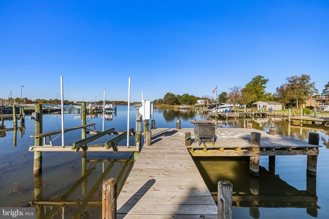 view of dock with a water view